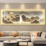 意识形态现代轻奢客厅装饰画高级感背有靠山沙发背景墙挂画LED灯山水壁画 E2393高山流水A 120*40CM+金框 油画布+铝合金边框