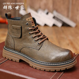 群狼·世家真皮马丁靴男冬季百搭厚底英伦风复古靴子男士潮流工装靴加绒男鞋