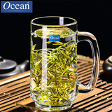 Ocean进口玻璃茶杯耐热泡茶杯带把家用待客水杯加厚大容量茶杯喝绿茶杯 风度把杯357ml【单只】