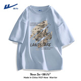 回力（Warrior）纯棉t恤男夏季复古国潮重磅短袖男士宽松大码运动半袖 冰蓝 3XL 