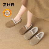 ZHR勃肯鞋女冬加绒平底乐福鞋子女毛毛棉鞋女孕妇鞋 EH116B 驼色 36
