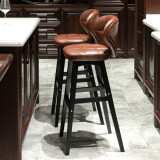 阿雨生活（Aulife） 美式实木创意时尚吧台椅 现代简约欧式复古高脚靠背高吧椅 家用吧台酒吧椅子 78黑木架-琥珀棕
