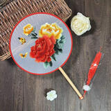 弘言轩古风宣纸团扇双面绣汉服专用百搭舞蹈道具礼物苏绣扇子文房四宝扇面 国庆中秋节礼物 【圆形-双色牡丹花】双面绕丝刺绣 国潮新风尚节日文创礼品