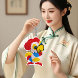老街缘生肖平安福2026新款自己绣手工珠绣十字绣汽车挂件自绣出入平安符 鸡钥匙扣(需要自己绣)满珠子