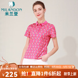 米兰登（MILANDON）夏季新款中老年女装妈妈装双丝光印花纯棉短袖t恤女薄款1M2T1138 1M2T1138玫红花 3XL