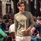 布先生男士长袖T恤纯色打底内搭 长袖标准T-圆领-白桦绿    XL (180)