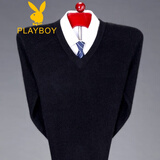 花花公子中年男士针织羊毛衫v领爸爸装冬季中老年鸡心领打底衫毛衣 V领黑色 2XL