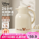 迪士尼保温壶家用暖水壶热水瓶暖壶暖瓶玻璃内胆按压式 1.3L奶油白金