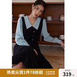 独束大码女装假两件撞色衬衫领连衣裙女秋冬微胖mm文艺复古穿搭裙子 墨染黑【适合165左右】 M