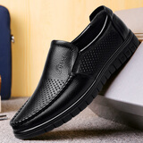 宜驰（EGCHI）商务休闲透气镂空驾车一脚蹬头层牛皮鞋子男 36274-2 黑色 42