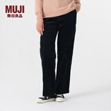 无印良品（MUJI）女式 木棉混灯芯绒直筒宽版裤 休闲阔腿裤子秋冬款 女款 BEE91C3A 黑色 M(160/66A)
