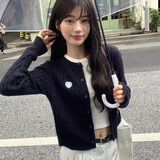 尤克达蒂（yookdd） 针织衫女春秋新款开衫女ins风设计感修身甜美圆领外搭毛衣上衣女 藏青色均码【建议80-110斤】