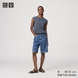优衣库女装牛仔风百慕大式短裤/水洗产品中裤476946 65 宝蓝色 28 /160/70A