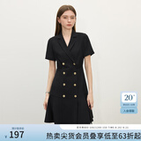 范思蓝恩正式气质通勤连衣裙女夏季收腰显瘦面试西装裙 黑色 S