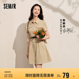 森马连衣裙女收腰衬衫裙复古休闲夏季美拉德纯色短裙101324114030