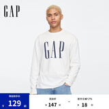 Gap男女装2025春季新款纯棉印花大logo宽松长袖T恤美版725634 白色 XL 美码 XXL亚洲码185/108A