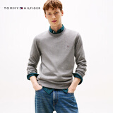 TOMMY HILFIGER【柔软纯棉】秋冬男装纯棉潮流多色商务休闲通勤内搭打底针织毛衣 【纯色绣标毛衣】极简灰P7D S  （推荐：120-135斤）