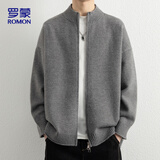罗蒙（ROMON）针织衫男士春秋休闲宽松落肩开衫毛衣立领上衣外套男ST10 浅灰2XL
