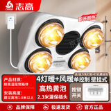 志高（CHIGO）壁挂式浴霸灯泡取暖挂墙灯暖挂壁卫生间浴室家用暖灯免打孔 按键+风暖+灯暖+金泡+漏保