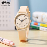 迪士尼（Disney）学生手表女孩简约防水双日历石英表青少年初高中生考试手表奶油杏