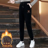 【爆款特价处理】25年新款小熊刺绣加绒加厚卫裤 温暖一整个冬天 【特价清仓】黑色（别等冻腿了再来买） L 【建议95-110斤】