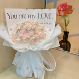 诗素漫diy花束植绒玫瑰花红丝绒手作礼物不凋零手捧花材料包520送女朋友 【珍珠款】粉色玫瑰花材料包 全套材料包【33朵+灯带+礼袋】