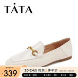 他她（TATA）方头乐福鞋女休闲平底一脚蹬小皮鞋女单鞋春秋款FLC22AM4 米色 35