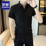罗蒙纯色凉感短袖衬衫男士夏季轻奢商务修身高端新款冰丝无痕休闲衬衣 21026/2502黑色 L