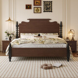 百达费迪中古风全实木床美式复古胡桃木色双人床主卧大床高箱储物婚床 床+天鹅绒乳胶两用床垫+床头柜*2 1.8m*2m(框架款)