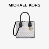 MICHAEL KORS礼物轻奢MK女包MERCER老花单肩斜挎包风琴包 中号 香草白/黑色
