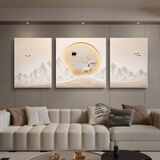 仙陶立体油画沙发背景墙三联装饰画浮雕手绘壁画客厅挂画轻奢大气简约 一鹿晨光-奶咖(灯光款) 高80cm总长220cm(可调整长度)