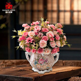 爱已装糖仿真花摆件北欧风假花花束塑料花套装陶瓷花瓶客厅餐桌装饰 粉色