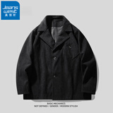 真维斯（Jeanswest）美式复古高端气质潮牌平驳领休闲西服男2025新款宽松日系西装外套 黑色 高定气质宽松版型 L 130-150斤