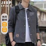 JEEP SPIRIT吉普夹克男春秋季韩版外套男士翻领休闲上衣服男装 深灰色 2XL