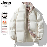 JEEP SPIRIT吉普羽绒棉服男冬季休闲面包服棉袄子加厚保暖防风棉衣女情侣外套 米白色 XL （建议125-145斤）