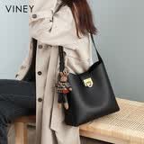 viney牛皮包包女包品牌水桶包轻奢单肩斜挎包生日母亲节礼物实用送妈妈