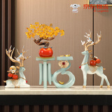 赟娅中式鹿轻奢客厅玄关摆件创意酒柜招财鹿高档家居装饰乔迁新居礼物 渐变蓝招财鹿如意福【礼盒款】