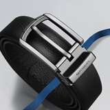 七匹狼男士真牛皮【马蹄型】头层针扣裤腰带情人节礼物送男友老公爸爸 黑色 110cm 可备注120cm