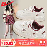 回力（Warrior）官方小白鞋女鞋秋季板鞋女士低帮饼干鞋皮面休闲鞋子女 米红 37