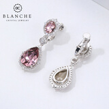 Blanche水滴气质耳环水晶耳坠女 无耳洞耳夹耳饰母亲节礼物送妈妈 无耳洞耳夹款-紫色
