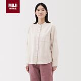 MUJI女式法兰绒立领长袖罩衫女士格子衬衫衬衣女装冬季 象牙色 L