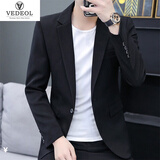 VEDEOL 西服男士韩版小西装休闲易打理修身外套休闲职业正装伴新郎结婚 黑色单外套 XL-体重125-140合适