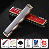 SUZUKI日本铃木Study24孔复音口琴专业演奏初学者男女成人学生儿童 银色复音+初学礼包 F调