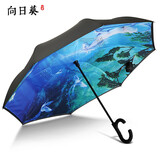向日葵双层长柄反向伞黑胶晴雨伞汽车用自动折叠反骨伞定制广告伞印logo 密林独角兽