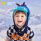 lemonkid儿童帽子男女童加厚保暖围脖手套宝宝护耳帽 蓝色机器人 48cm