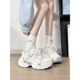 回力白蓝蝴蝶老爹鞋女新款百搭轻便学生鞋子女运动鞋 米浅蓝 36