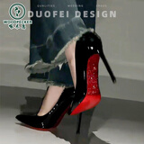 啄木鸟水钻红底高跟鞋女细跟春秋2025新款绝美性感婚鞋黑色漆皮尖头单鞋 黑色【红底水钻 】 10cm 38