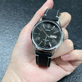 卡西欧（CASIO）男士手表日历星期双显100米防水男生非机械商务休闲游泳礼物腕表 黑色表盘 黑色疯马皮