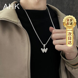AHK26字母钛钢项链男女士百搭潮流情侣吊坠纪念日生日礼物送男女朋友 潮流满钻项链 【W】+品牌礼盒