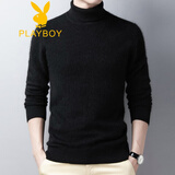 花花公子男领中年羊毛衫秋冬季厚款国货毛衣男保暖打底针织衫保暖爸爸装 高领黑色 4XL